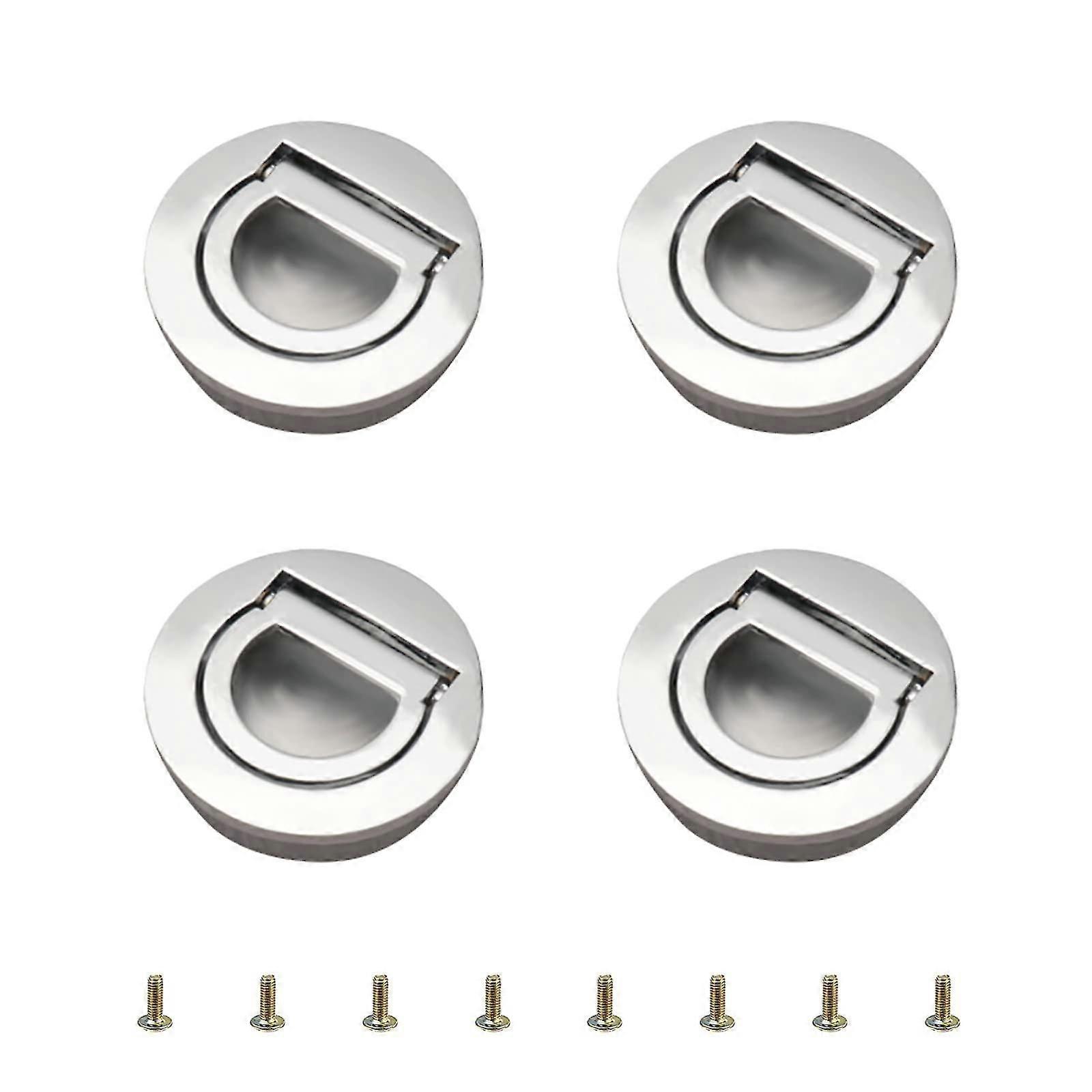 4 Pack Round Handles With Built-in Pull Ring, Tatami Concealed Handles With Screws(vivid Silver)