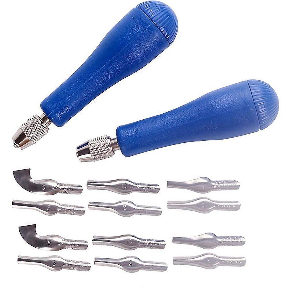 Art Block Cutters- Craft Linoleum Carving Tools med 12 stk (6 type) blader og 2 plastoppbevaringshånd