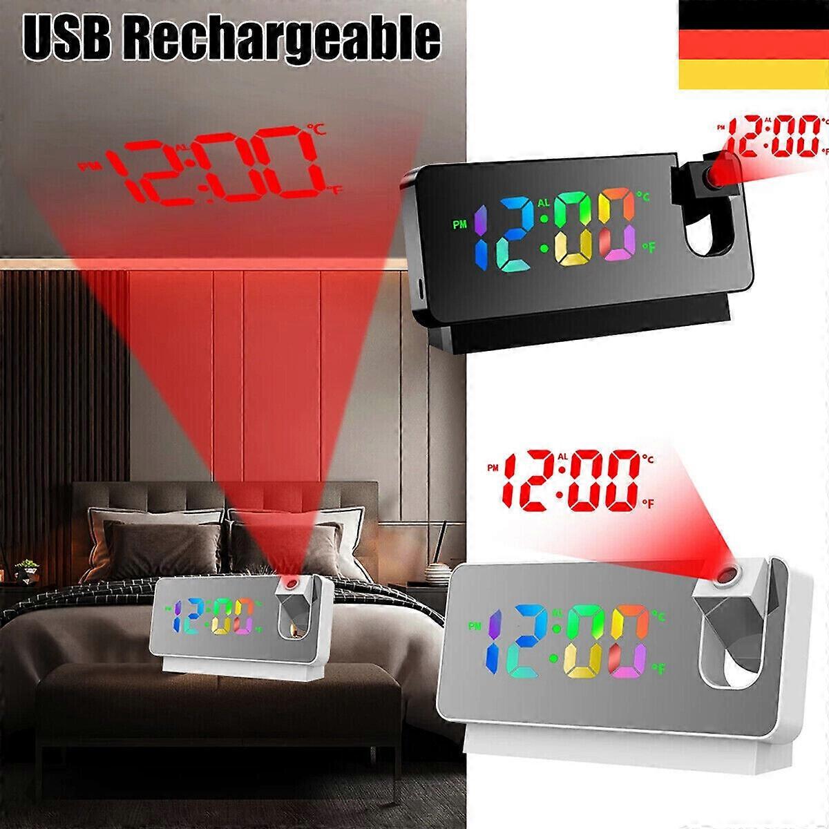 LED alarm clock with projection digital alarm clock temperature dimmable table clock alarm USB