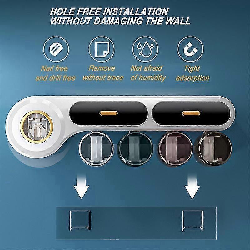 Multifunctional Toothbrush Holder Rack with Toothpaste Dispenser Adhesive Bathroom Floating Shelf