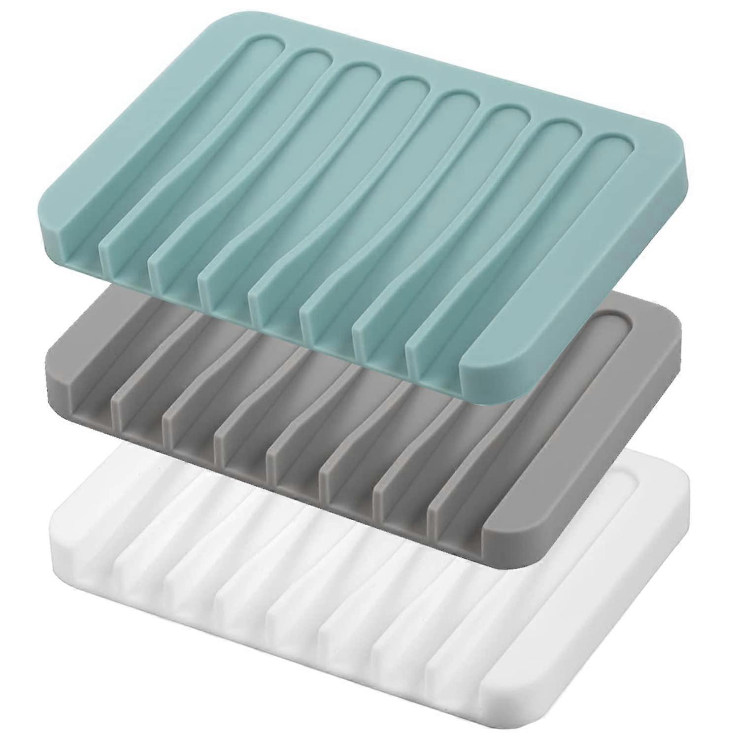 Silicone Soap Dishes Set of 3 for Bathroom Use, Non-Slip, Mold Resistant, Perfect for All Soap Sizes, Color Variety