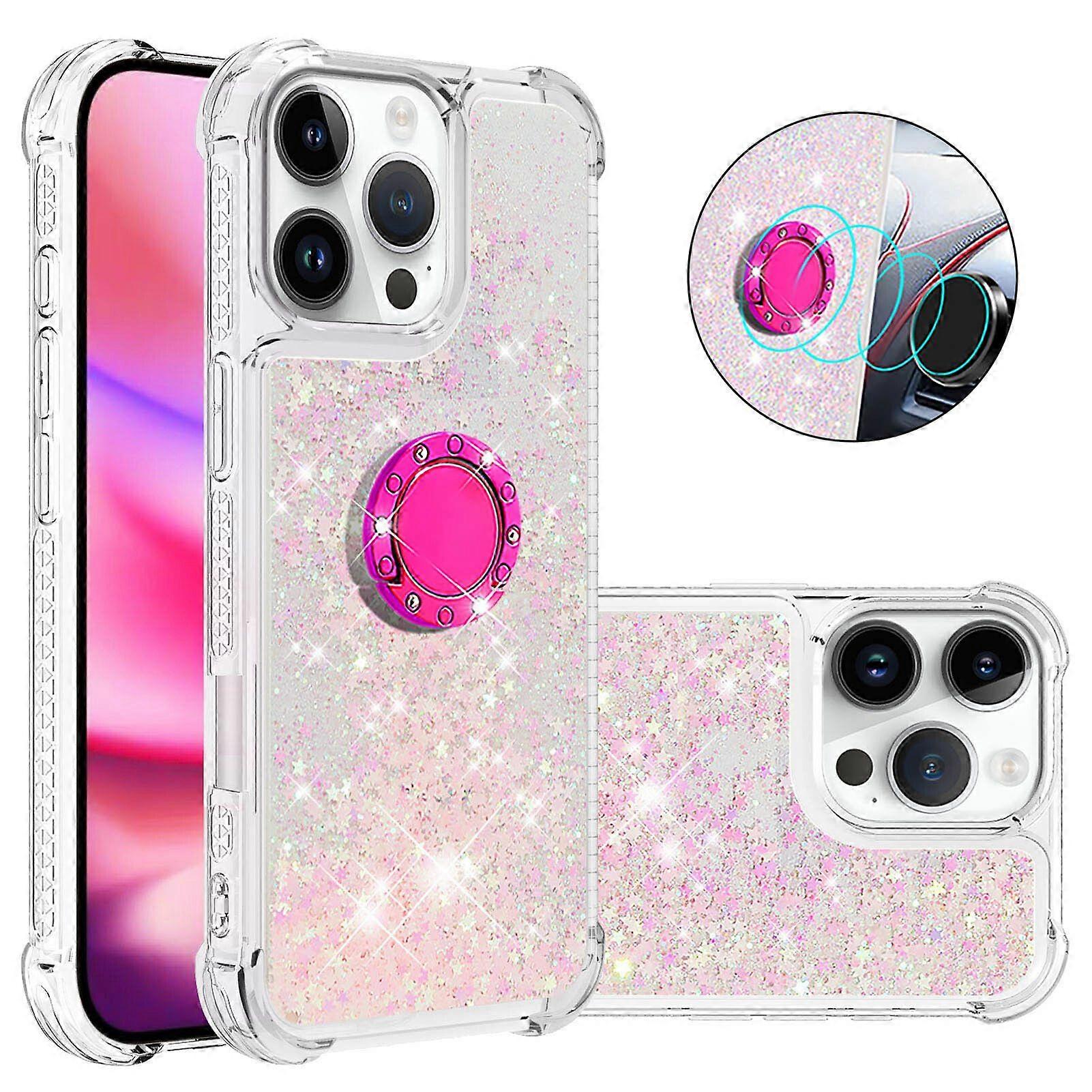 Case for iPhone 16 Pro Bling Flowing Liquid Floating Sparkle Glitter Bumper with Rotation Ring Kickstand Compatible with iPhone 16 Pro Case