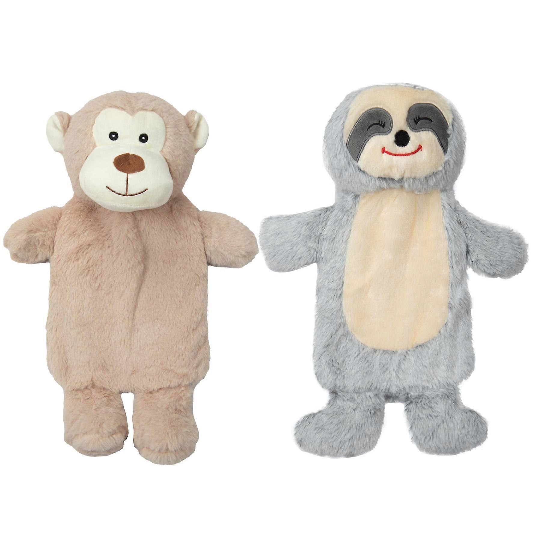 2er-Pack Wärmflaschen 3D Tier 750ML Weicher Plüschfleece-Bezug Wärmetherapie