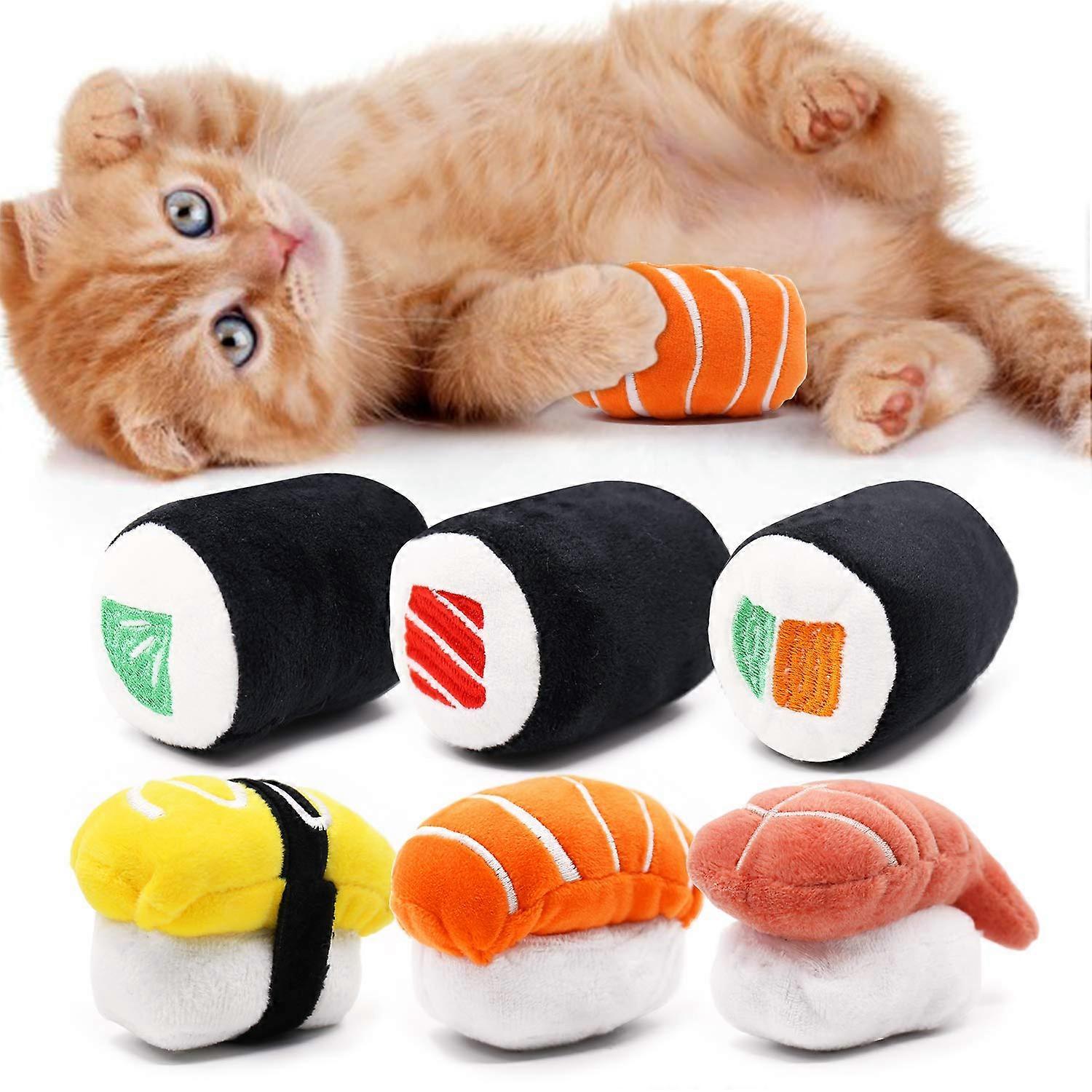 6 Pack Catnip Sushi Toys for Cats - Interactive Plush Pet Toys, Soft Fabric, Fun Size for Playtime and Entertainment