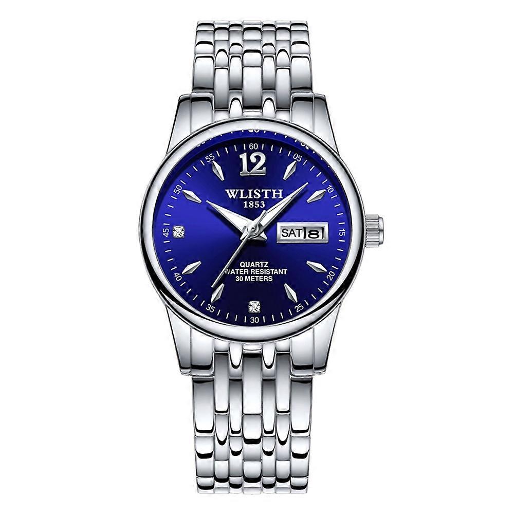 WLISTH S507 Waterproof Bracelet Calendar Date Week Display Quartz Watch-Silver+Blue/For Women