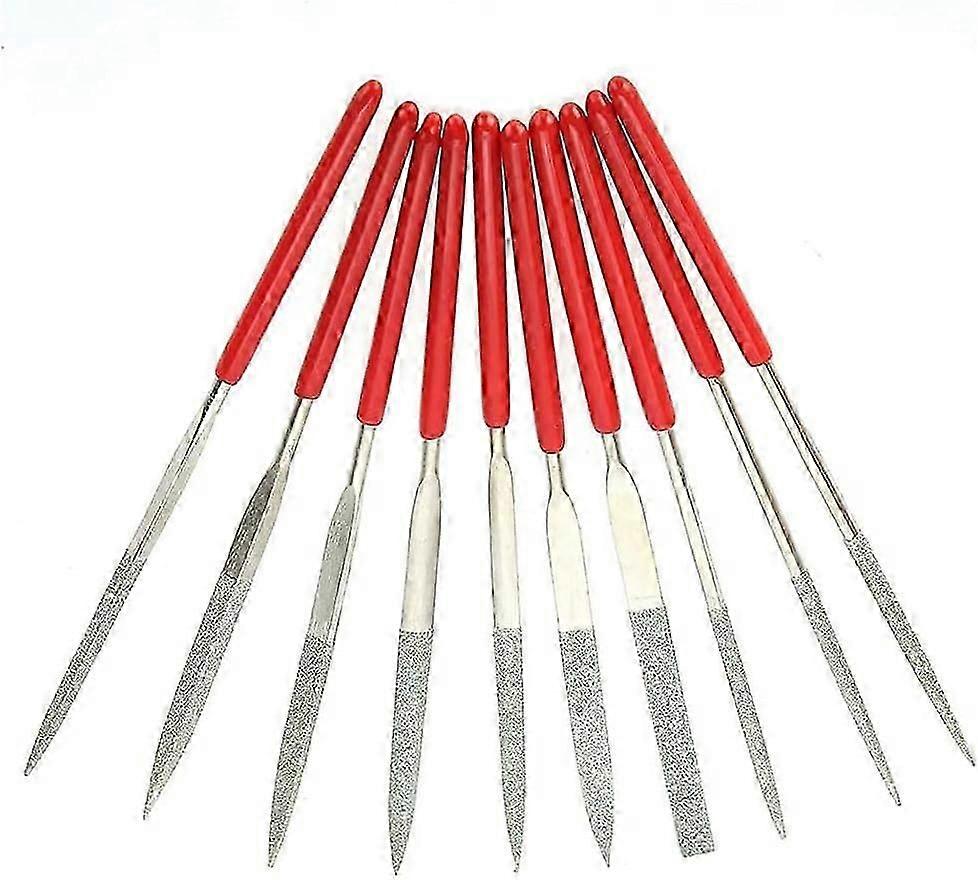 Diamond File Set, 10 Pieces 140mm Mini Modelling Riffler Files 3mm Shank Assorted Small Needle Files Triangular Square Flat Shape Metal Files Kit
