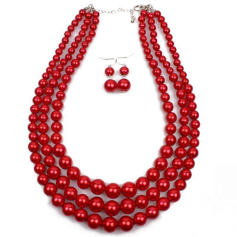 Imitation Pearl Fashion Exaggerated Necklace Women's Clavicle Multi-layer Necklaces Earrings Sweater Chain Jewelry Set