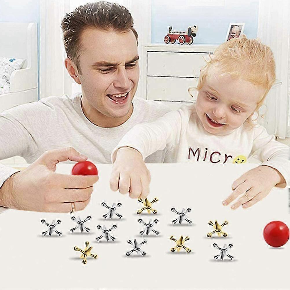 Game Ball Set 10X Gold Silver Metal Jacks Metallic Jacks and Bouncy Ball Set Game Prizes Party