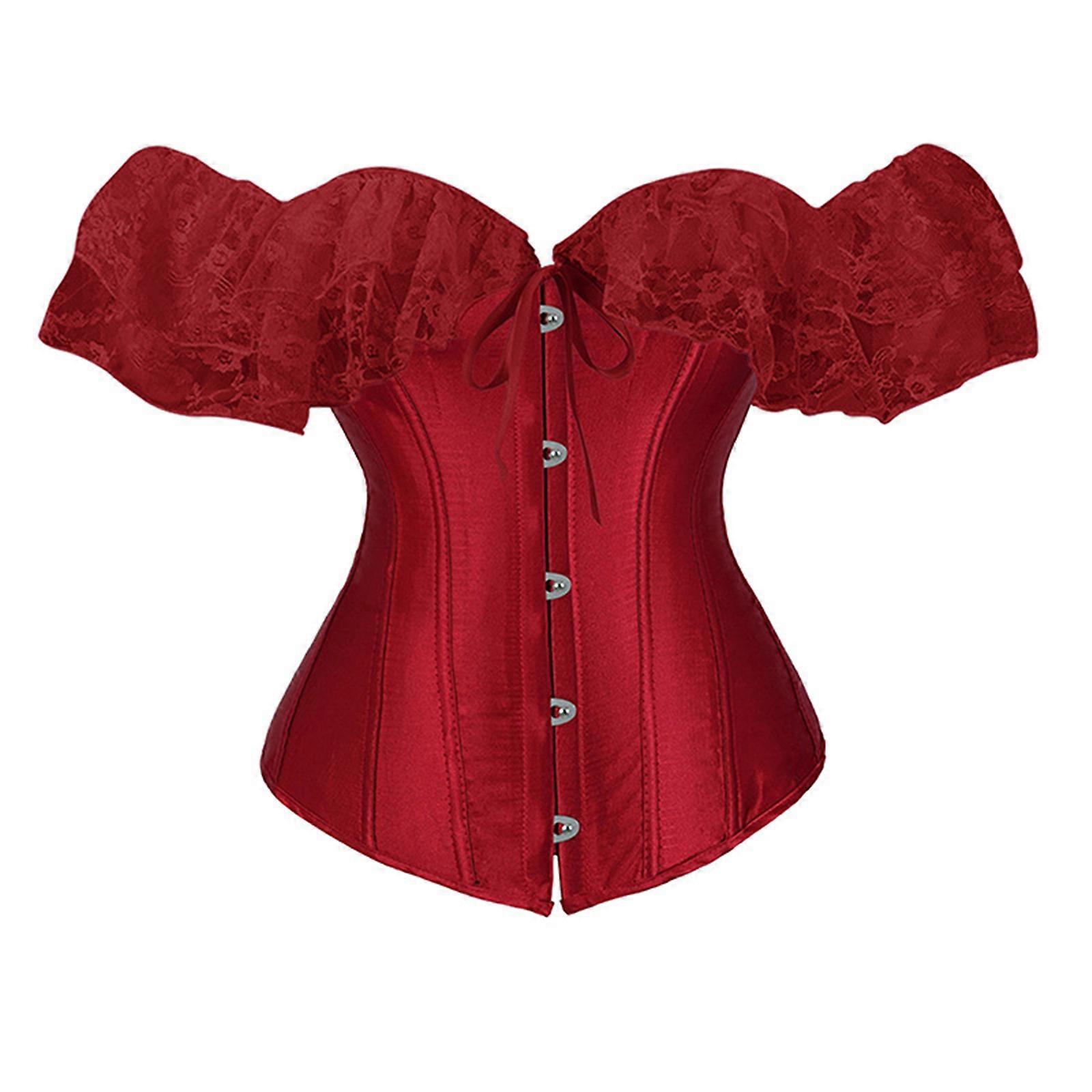 Laceup Tied Corset Top French Bustier Waist Shaper Girdle Retro Crop Tops Victorian Costume Corset for Masquerades  Claret XXS