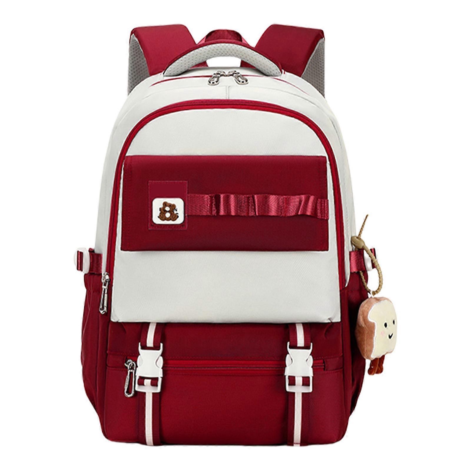 Sac à dos adolescent à la mode avec bandoulière réglable rembourrée Sac à dos spacieux Sac à dos en nylon Sac d’école pour étudiant rouge