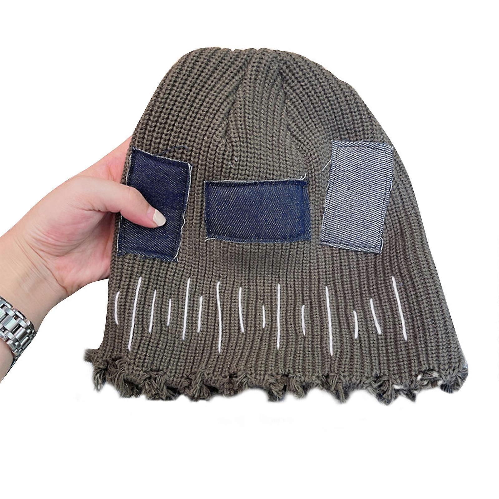 Patch Bettlermütze Baggy Slouchy Beanie Mütze Totenkopfmütze Winter Strickmütze Häkelmütze Strickmütze Bonnet Mütze Skullies Beanie olivgrün