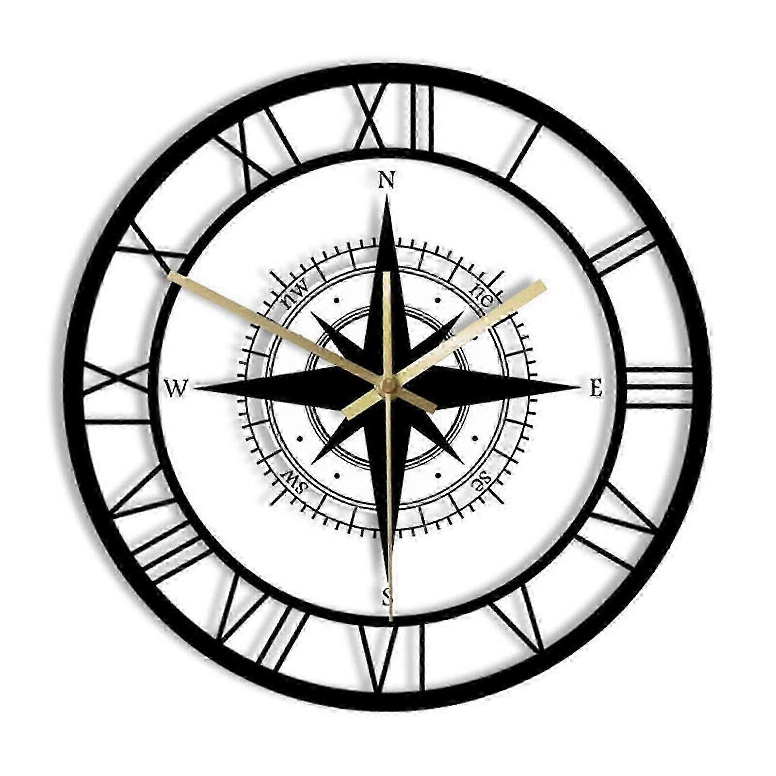 Alarm Clock Transparent Wall Clock Black Wind Rose Compass Direction Chart Nautical Acrylic Clock Decorative Wall Clock