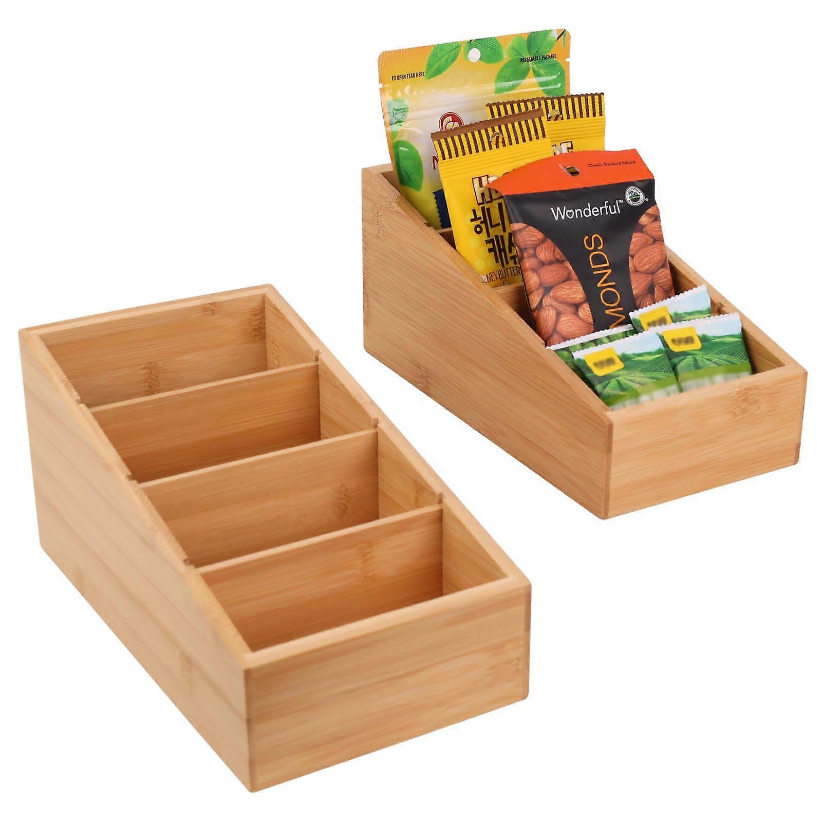 2 Pack Bamboo Snack Organizer for Kitchen and Office Storage, Eco-Friendly Design, Compact Size, Versatile Use