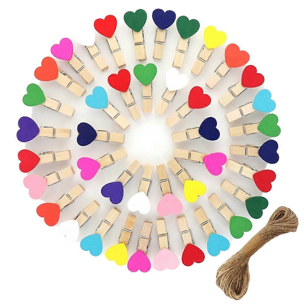 80 Pieces Wooden Heart Clothespins Mini Heart Photo Clips Colorful