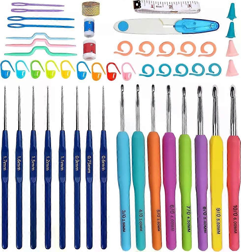 مجموعة الكروشيه الكاملة المكونة من 53 قطعة ، خطافات مريحة لالتهاب المفاصل ، مثالية للمبتدئين والهواة