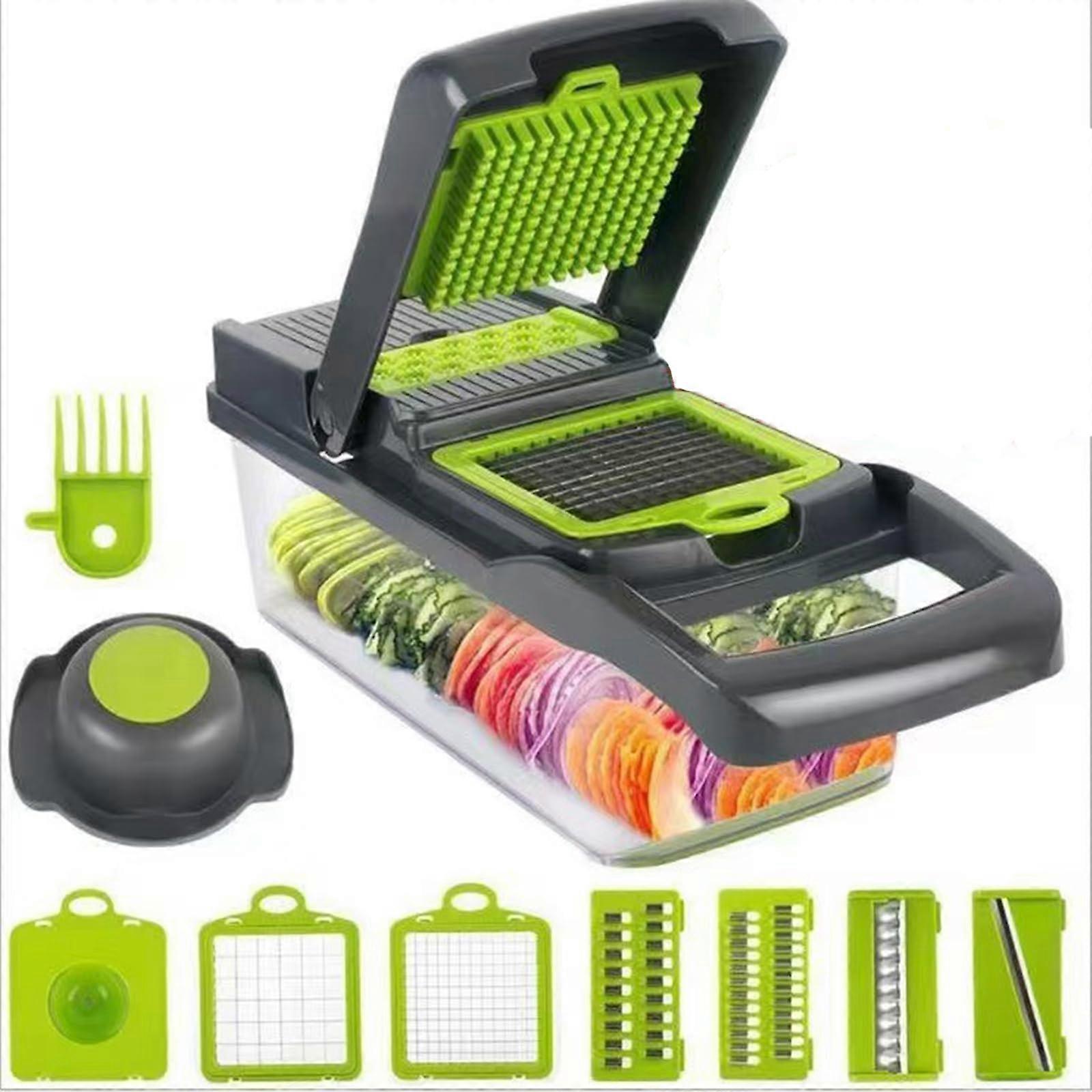 16 Piece Set Manual Vegetable Chopper with Container and Interchangeable Blades for Kitchen Gadgets