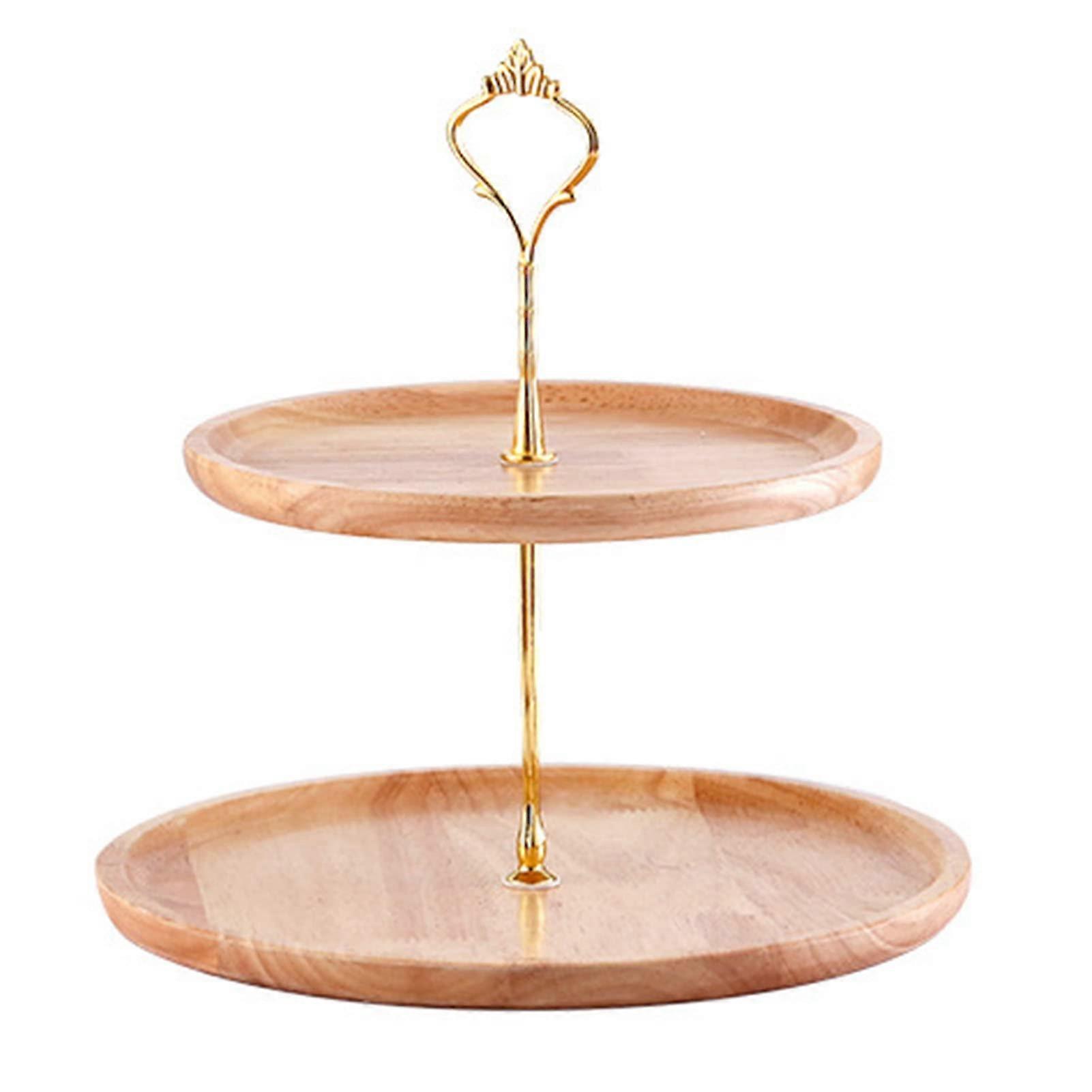 1 Tier Round Wood Tiered Serving Tray Cupcake Tower Display Dessert Cookie Candy Buffet Holder with Hanging Ring for Home Tea Party 2 Tier