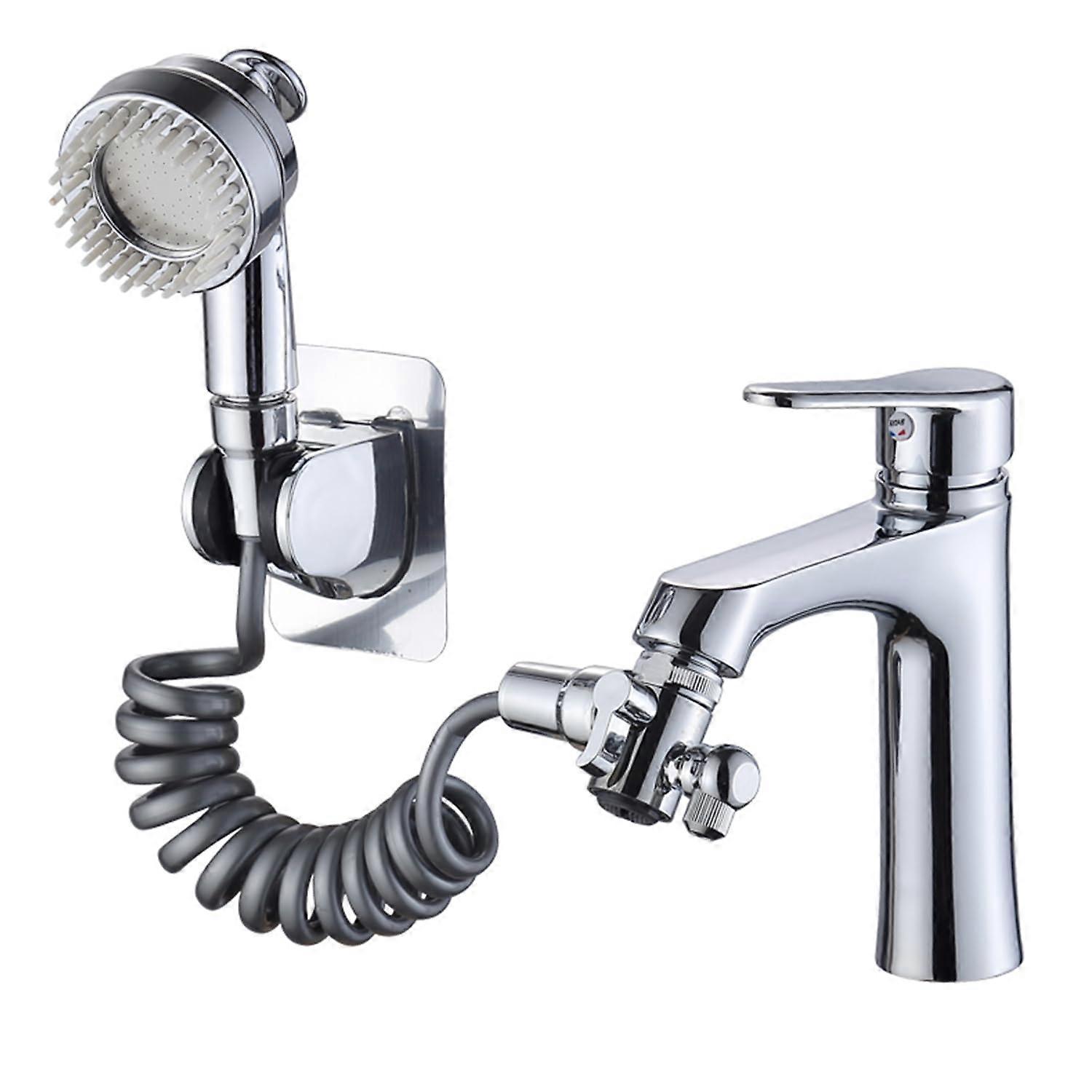 Faucet Sink Hose Sprayer Attachment Set with Bath Shower Spray Head, Diverter Valve, Telescopic Hose, Chrome Finish