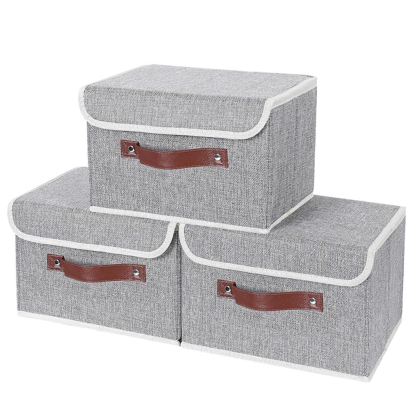 3PCS Gray Leather Coated Storage Boxes, Folding Cabinet for Decorative Organization, Durable and Stylish Storage Solution