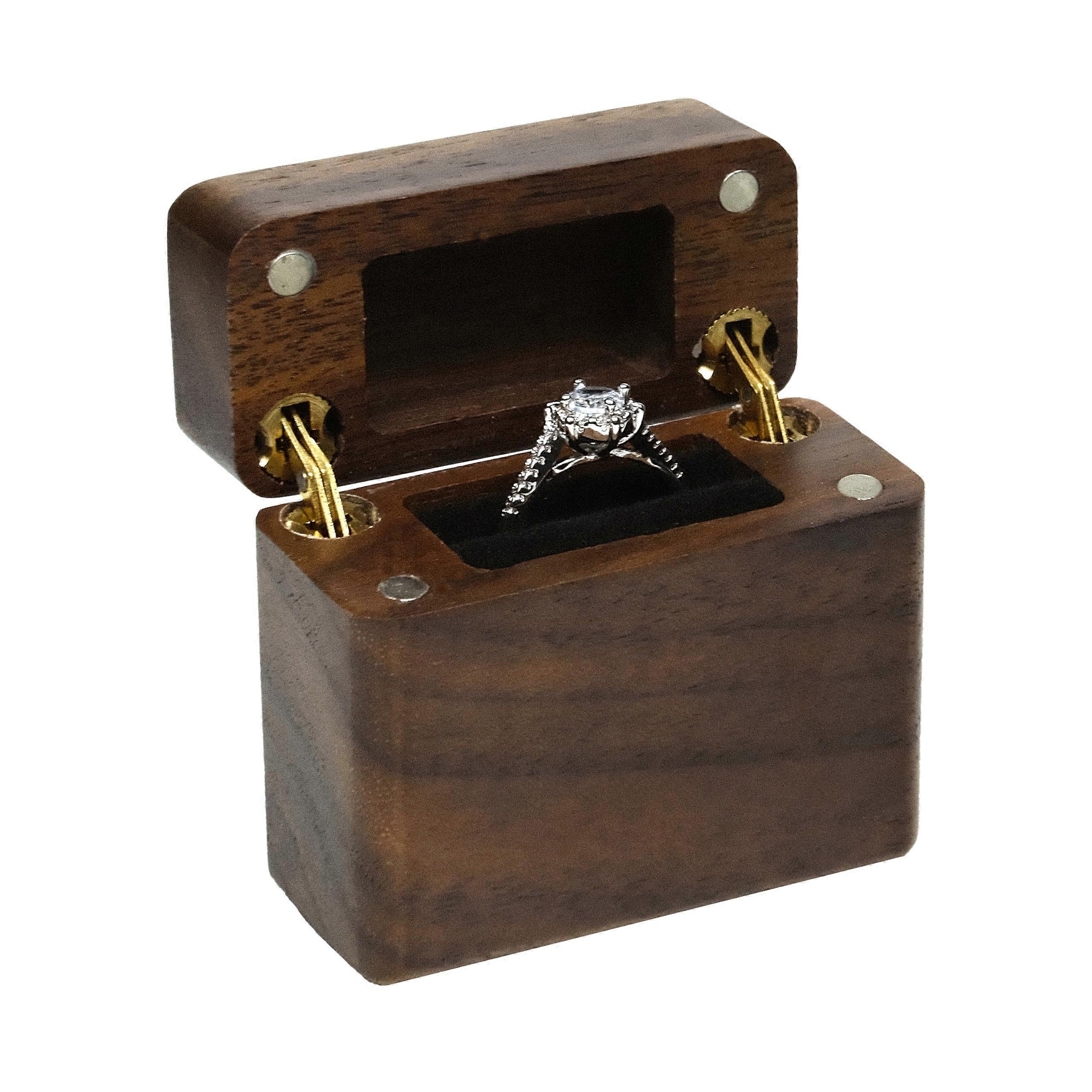 Wooden Engagement Ring Box Small Black Walnut Proposal Wedding Ring Holder Case