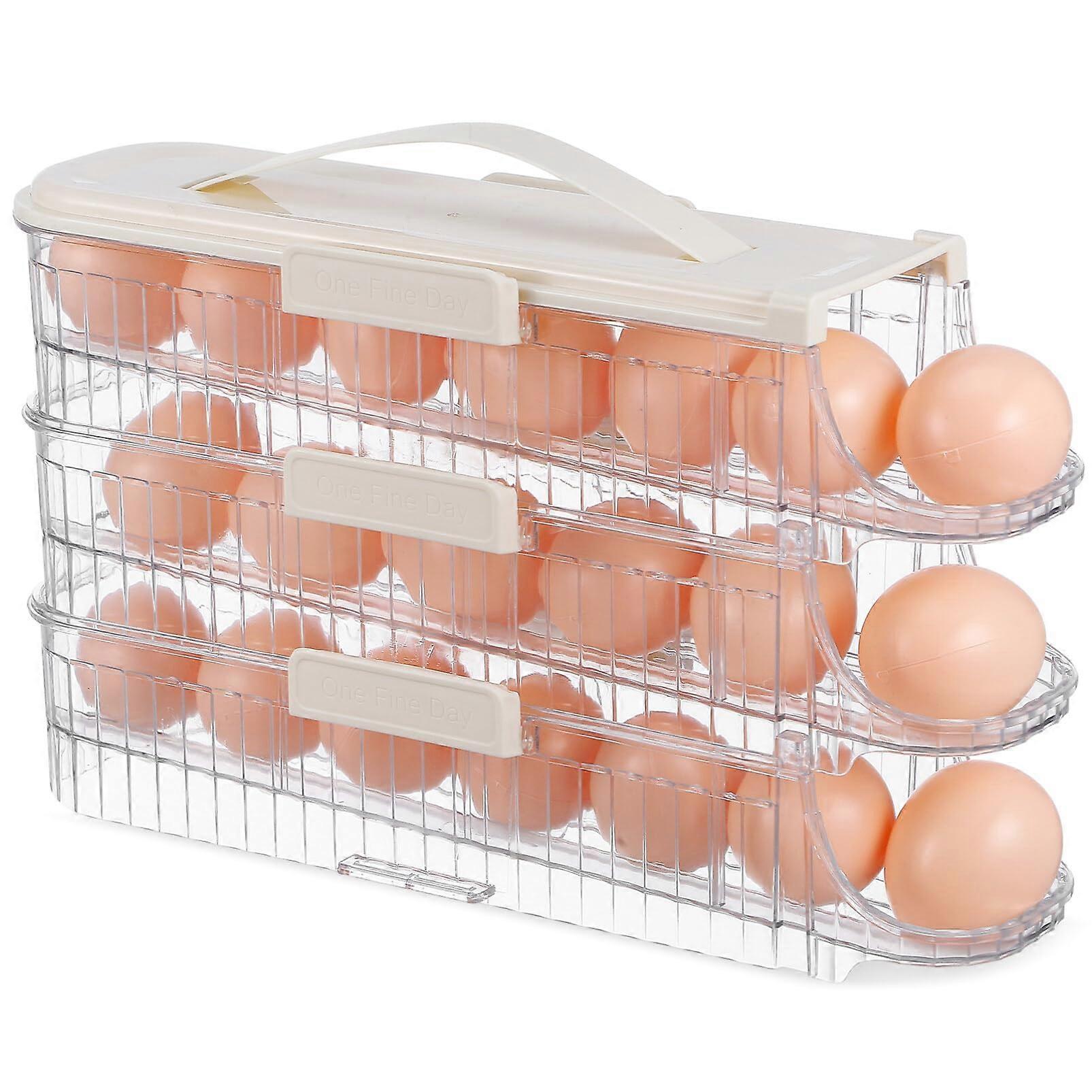 Rolling Egg Holder for Refrigerator, 21 Count Egg Roller Dispenser, 3-Tier Space-Saving Container Organizer for Fridge Countertop