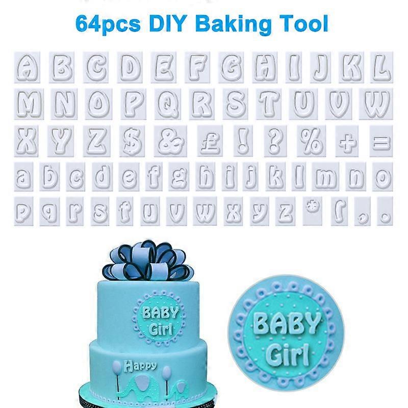 64pcs Handwriting Cake Embossing Mold 3D Design Plastic Letters Decoration Tool
