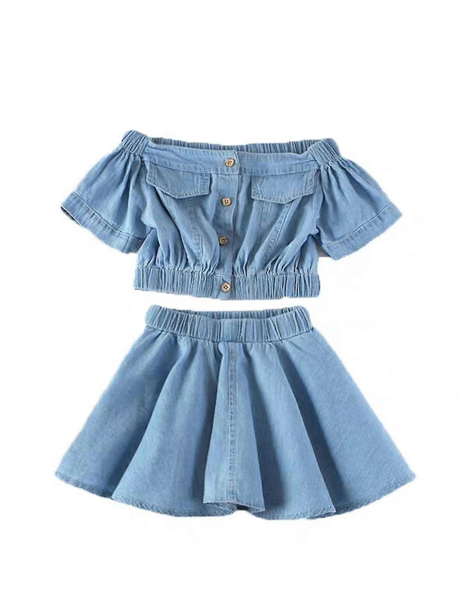 Toddler Baby Girls Denim Outfit Off Shoulder Cropped T-shirt Top