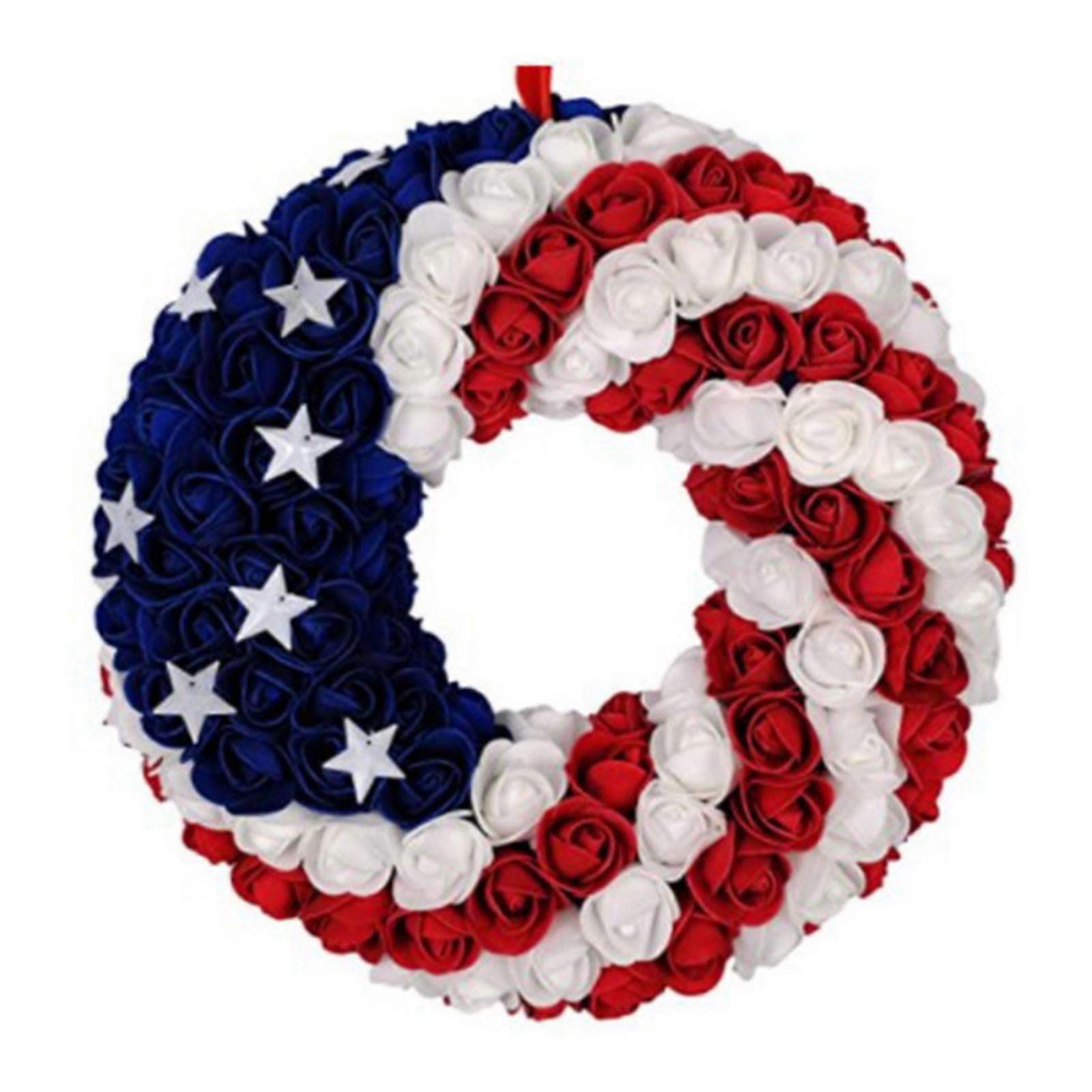 12 Inch Summer Wreath Patriotic for Front Door, 4th July Independence Day Wreath America Patriotic Flag Burlap Farmhouse Decor