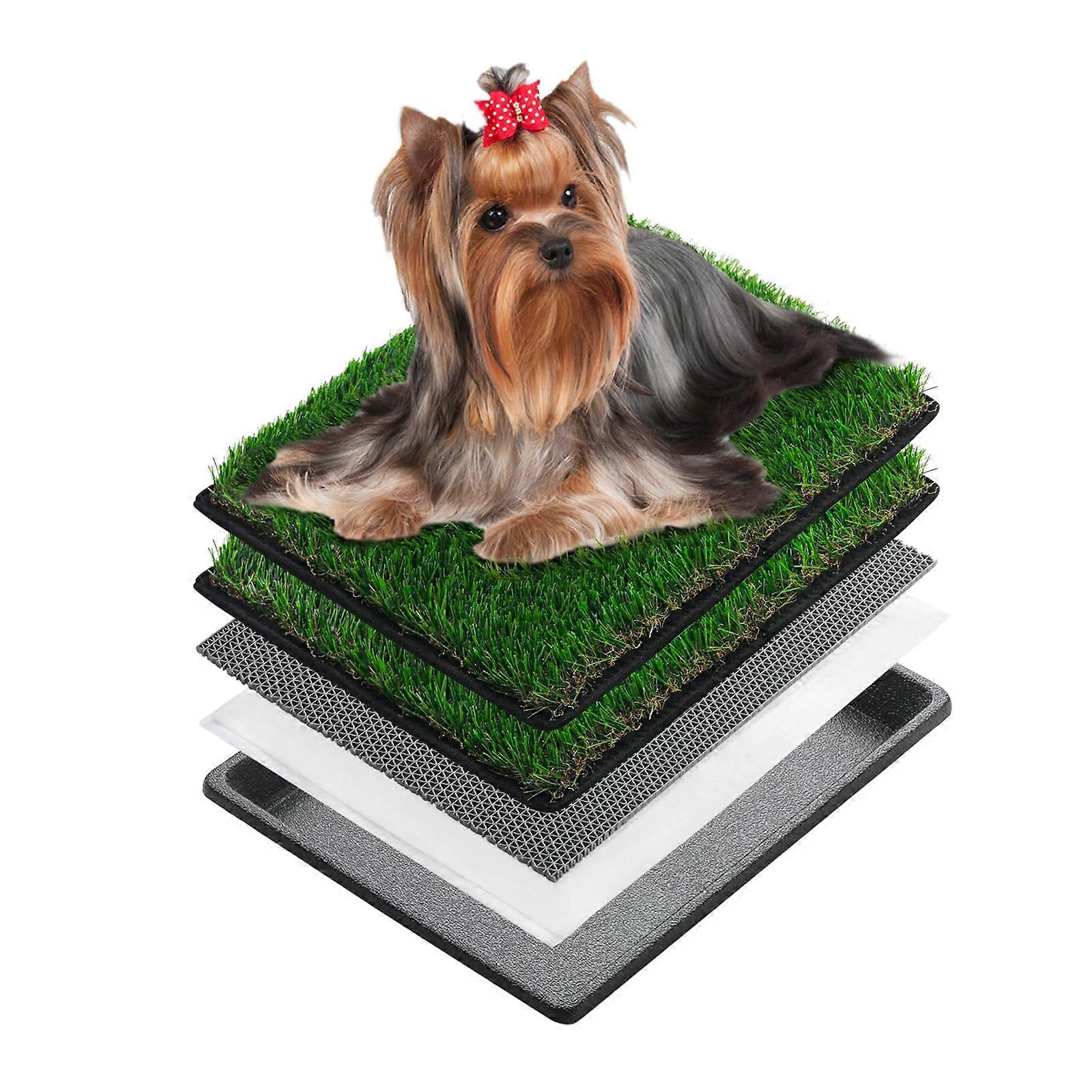 Dog Grass Pee Pads with Tray for Small Dogs | 17x13in for Puppies Under 6lbs | 2 Artificial Grass Replacement Pads | Indoor Litter Box