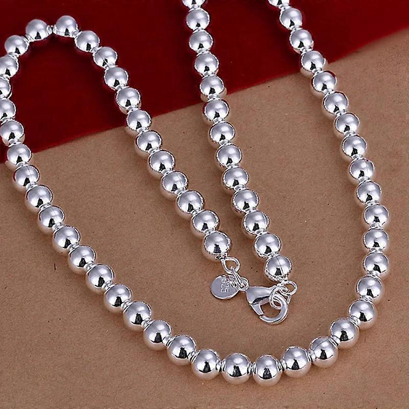 925 Sterling Silver Smooth Beads Ball Chain Necklace For Womens Mens