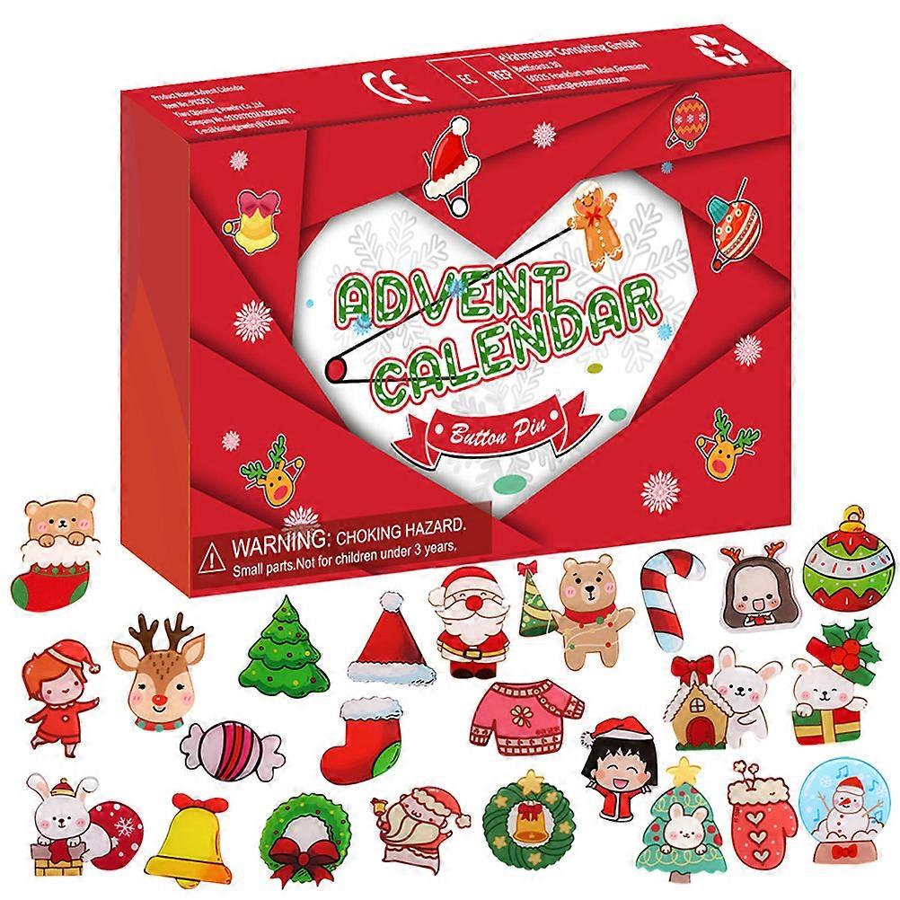 Christmas Countdown 24Pcs Brooch Button Pin Christmas Advent Calendar Party Favors Classroom Prizes