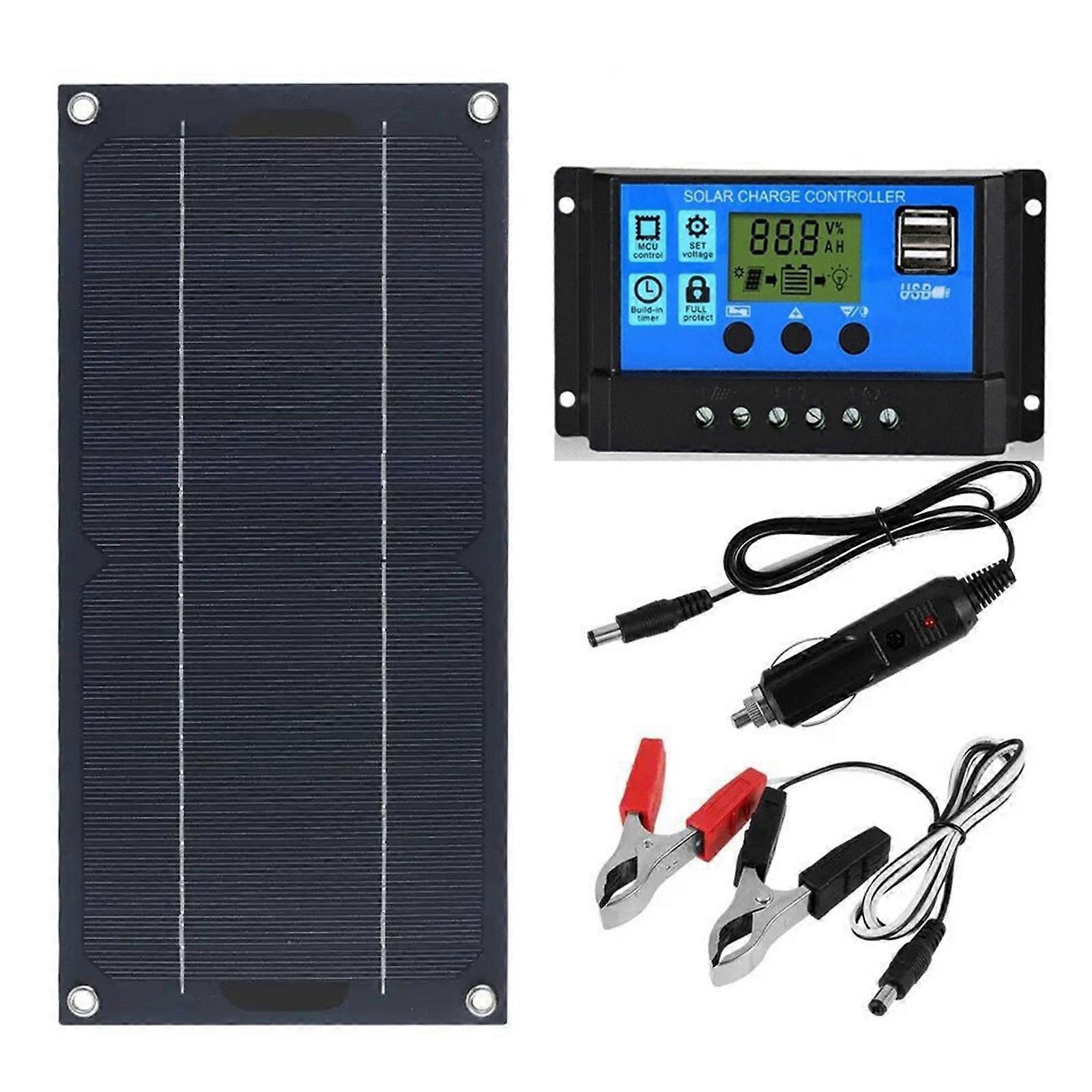600W Zonnepaneel Oplader Kit - Monokristallijn Met 100A Controller, Verlengkabel En Batterijklemmen Voor RV En Camping