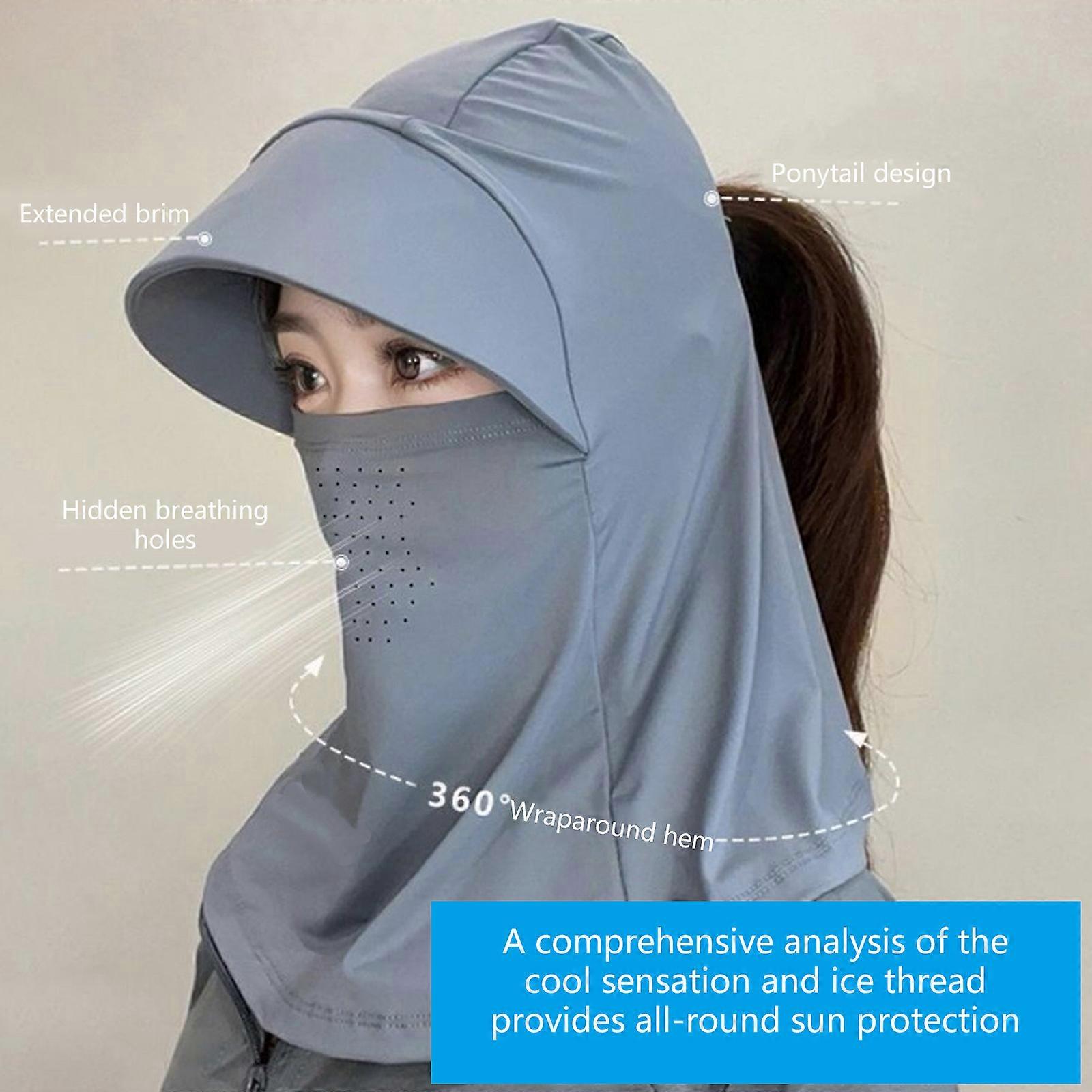 Full Head Coverage Sun Protective Mask Hat Breathable Cooling Hat For Women Hiking Cycling And Outdoor Activity Wear Black