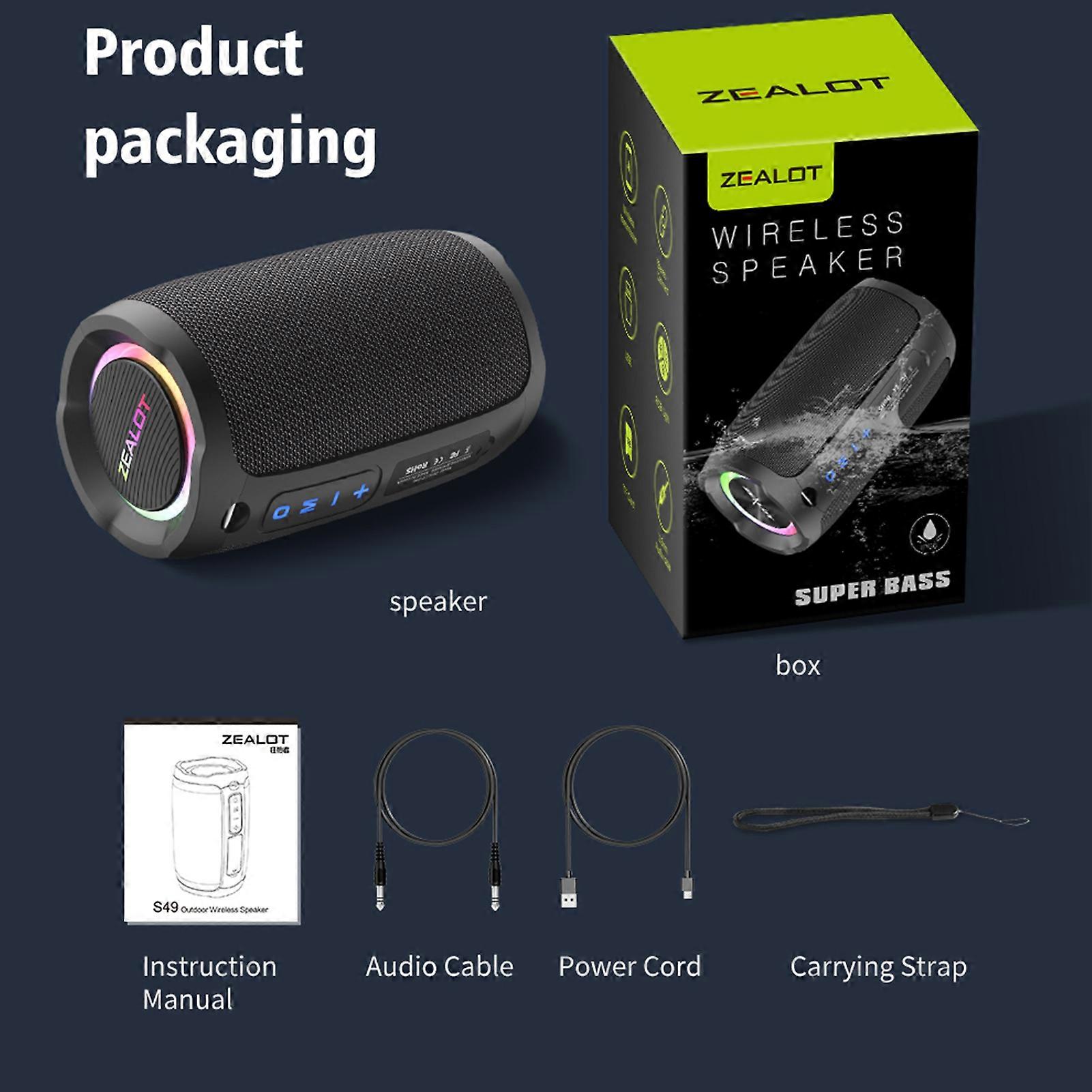 ZEALOT S49 Portable Wireless Speaker with BT 5.2 Technology 40W IP67 Waterproof Speakers HiFi Sound AUX TF Card Hands-free Calling Long Playtime Comp