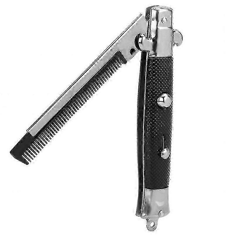 1pc foldable metal spring comb with plastic handle, portable pocket comb suitable for men (random design)
