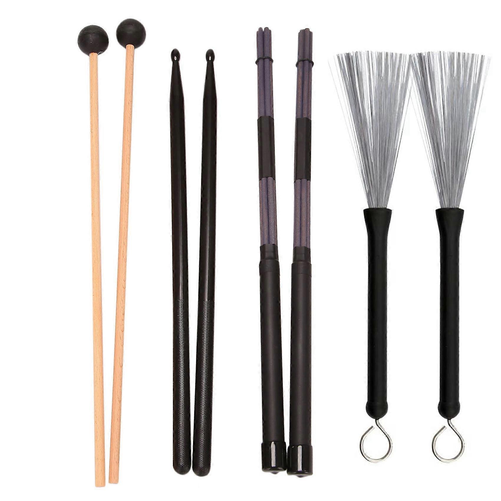Drum Sticks Set Include Nylon Drum Sticks, Wire Brushes Rods with Bag