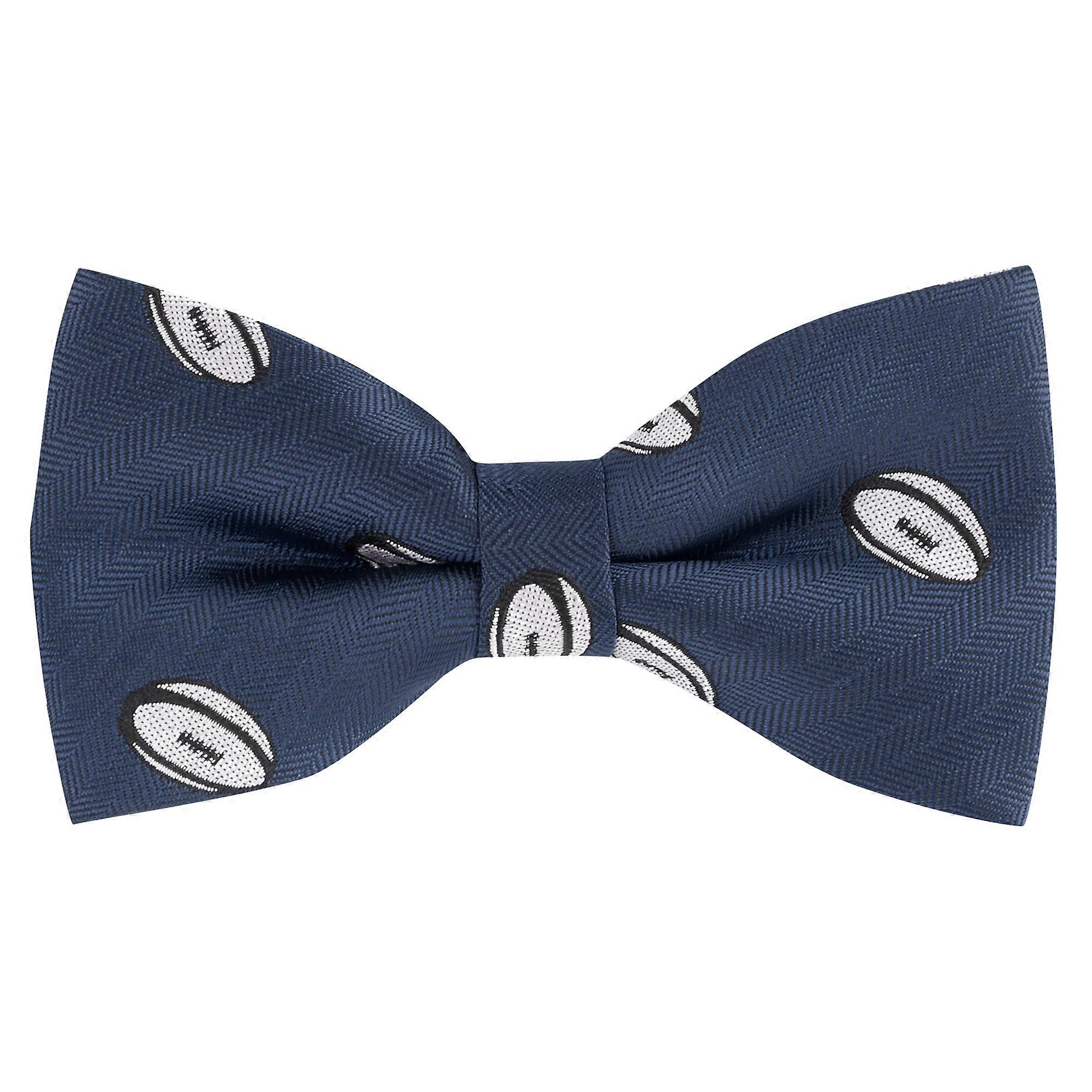 Navy Blue Rugby Ball Herringbone Bow Tie