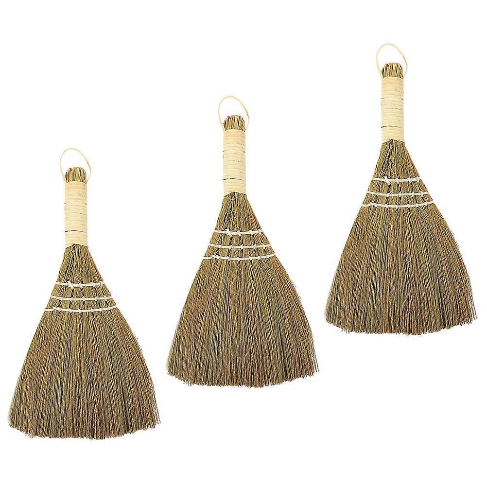 3pcs Desktop Broom Set Small Miscanthus Dust Brush with Ergonomic Handle for Home Clean Use