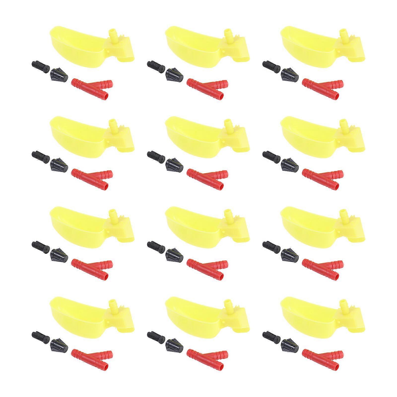 Quail Feeders Automatic Waterer Bowl Pigeon Feeding Bowl Cage Accessory Yellow Large Size 12Pcs