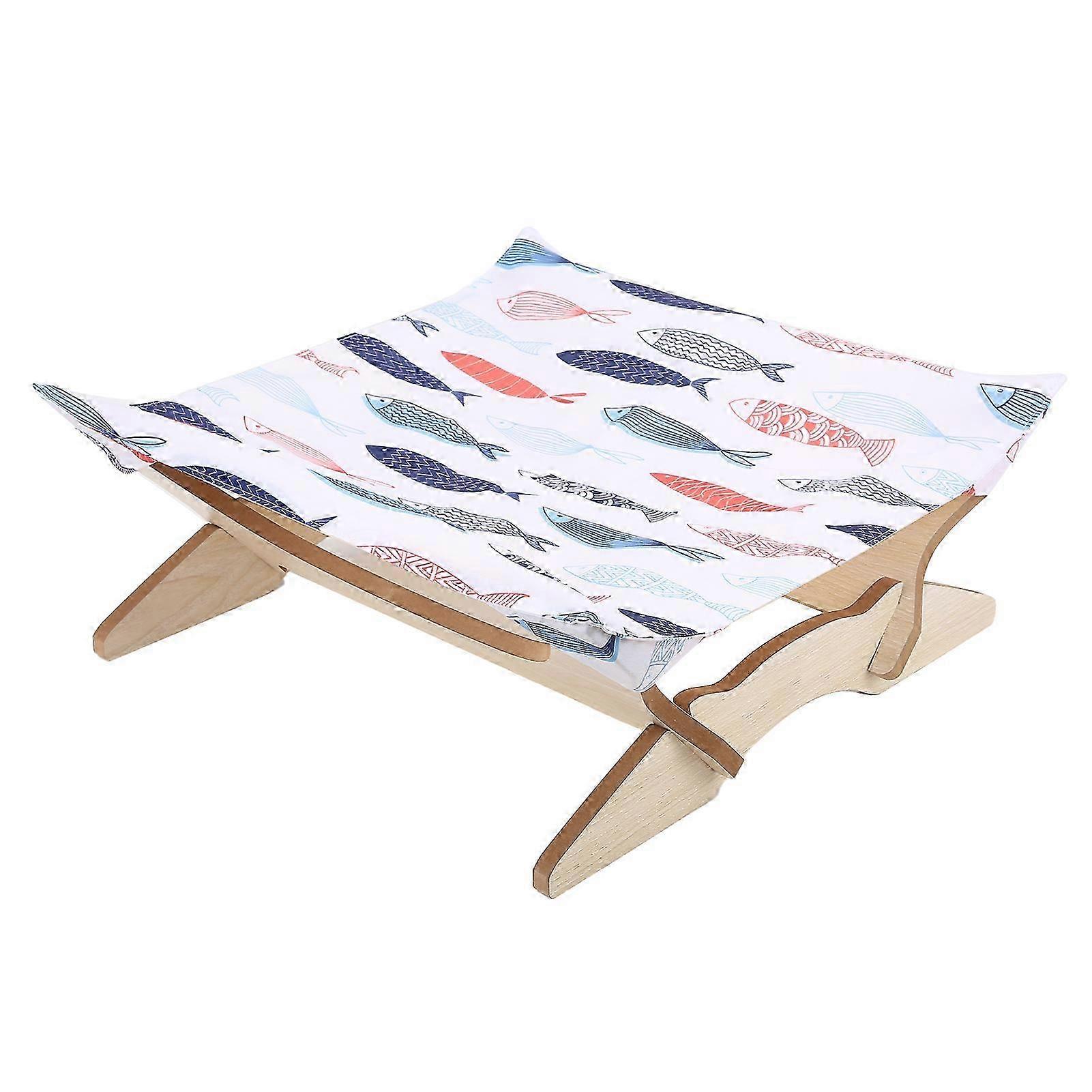 子猫や子犬のための耐久性と取り外し可能な木製フレームの猫用ハンモックベッド、ペットの快適さとリラクゼーションに最適