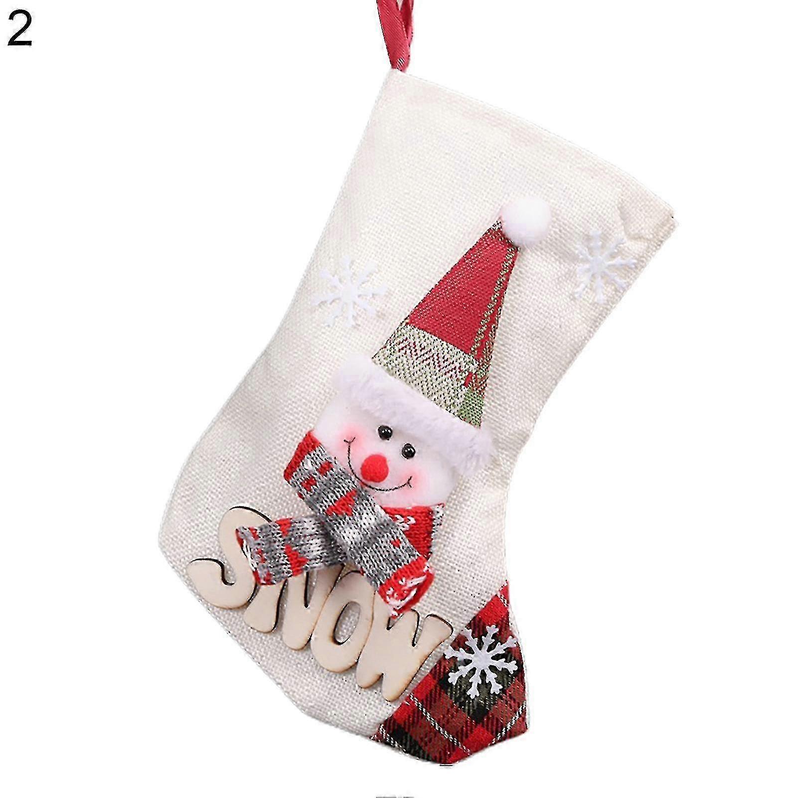 Christmas Stocking with Xmas Theme Design, Easy to Hang, Fabric Santa Candy Bag for Holiday Decoration (Style B)