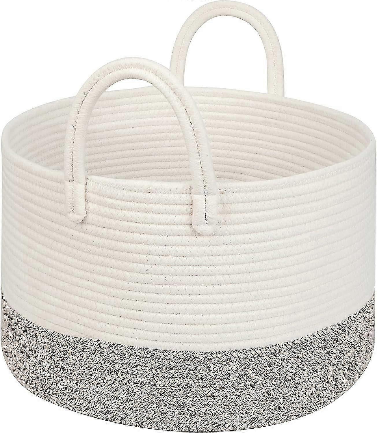 Large Collapsible Laundry Baskets Collapsible Waterproof Drawstring Bag Cotton Canvas Storage Baskets 15.7"(D) x 9.8"(H) (White/Grey M)