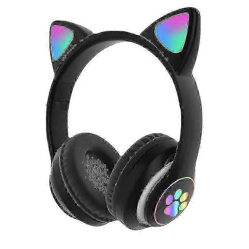 Black-wireless Bluetooth Headphones Cat Ear Headset With Led Light