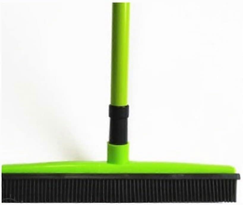 Broom Dustpan Set With Hair Removal Tool, Push Broom And Scraper, Green