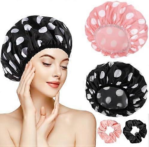 2 Large Shower Caps for Women, Waterproof Double Layer Bath Caps.