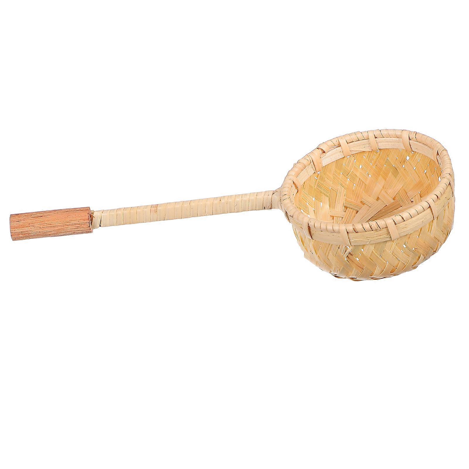 Bamboo Tea Filter Strainer Loose Tea Leaves Infuser Woven Handle Style Home Use 1Pack