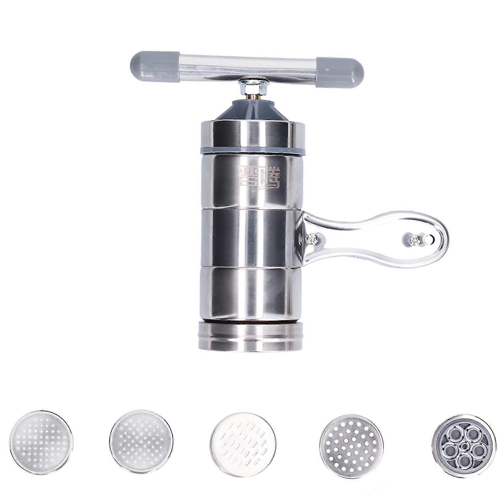 Household Noodle Press with 5 Noodle Molds, Small Hand Crank Noodle Maker for Kitchen