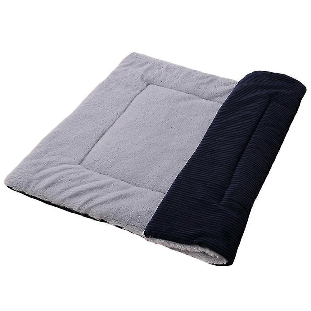 Reversible Plush Dog Mat Cushion Warm Floor Pad for All Seasons for Dogs and Cats, Fits Crates and Carriers, Navy Blue