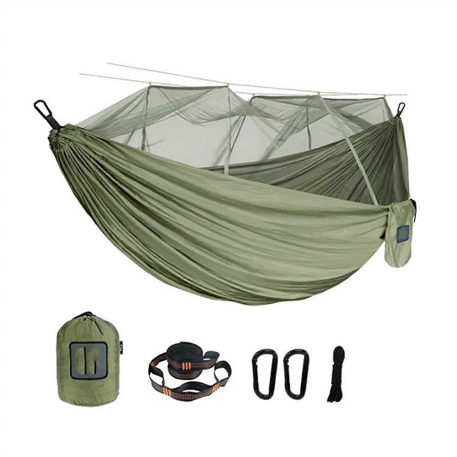 Hammock Outdoor TravelOutdoorCampingHangingSleepSingle and DoubleHammock with Mosquito Net Camping Hammocks (Single Army Green)