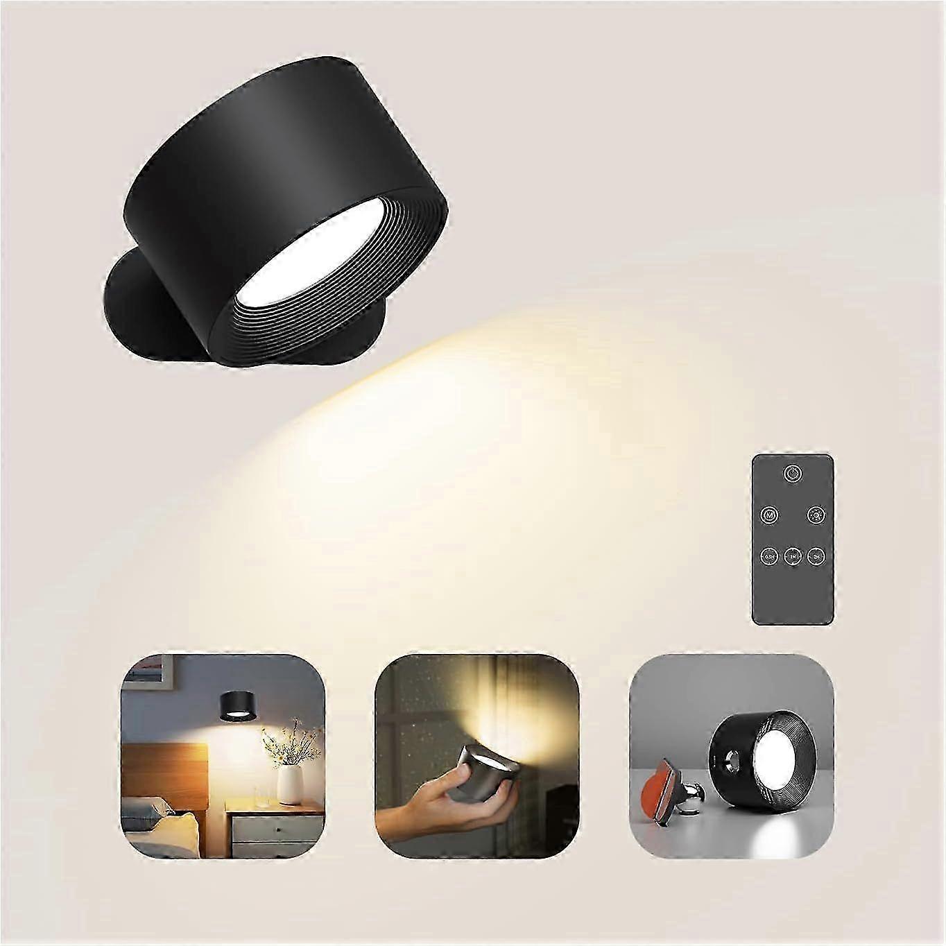 Battery Operated Wall Light, 360 Adjustable Indoor Lighting, 3 Color Modes, 3 Brightness Levels Touch Control